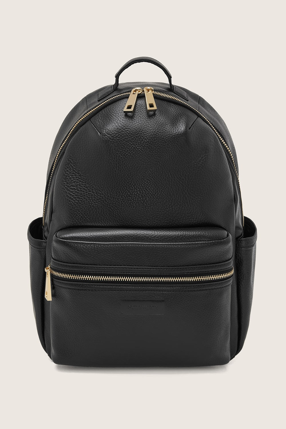 Black leather backpack with gold zippers on sale